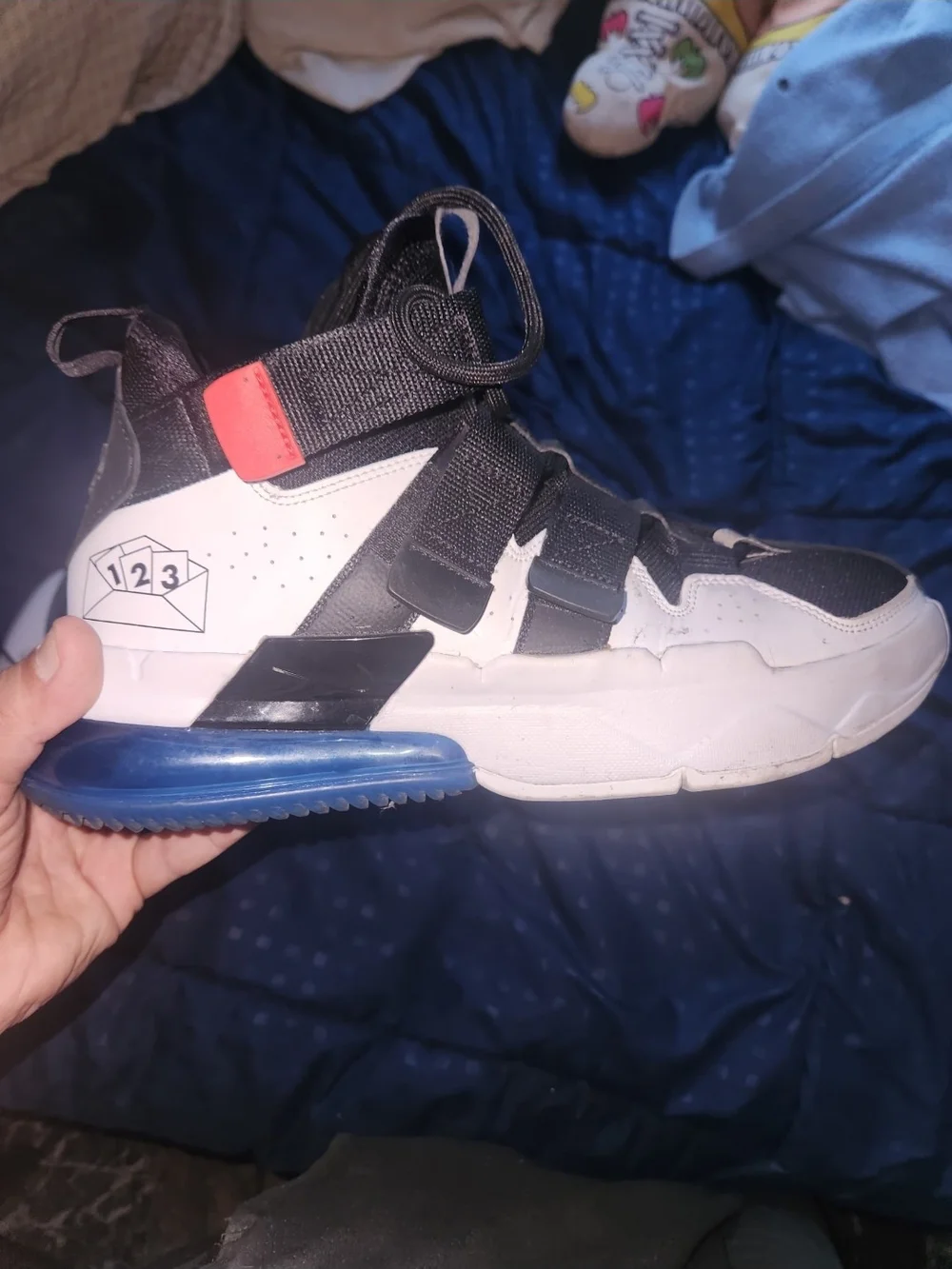 High-Top Sneakers in Black, White & Blue